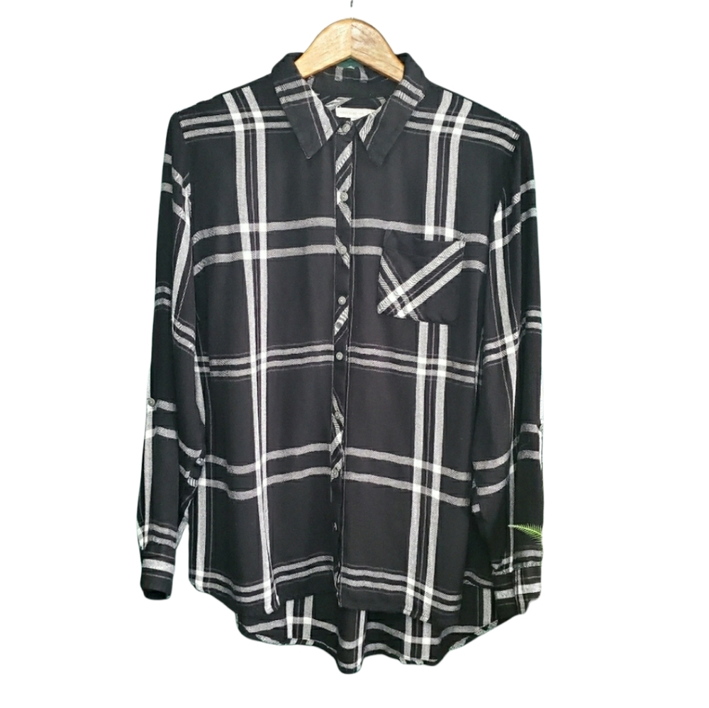 Westsport Soft Button Down Long Sleeve Shirt Women's 1X Black White Plaid